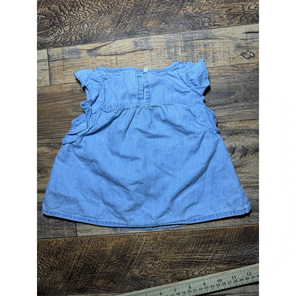 OshKosh B'gosh Flutter Sleeve Chambray Top 9M Blue Denim Baby Girl Blouse‎